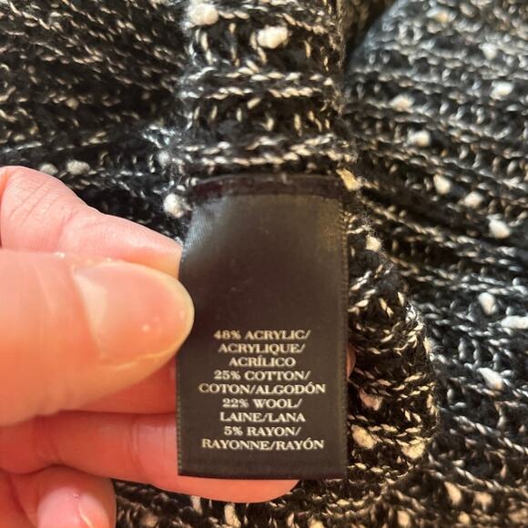 Ann Taylor Black White Marled Crewneck Tunic Sweater Size L Wool Blend Ribbed - Picture 4 of 7